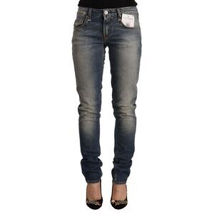 Acht Blue Washed Cotton Mid Waist Skinny Denim Women's Jeans